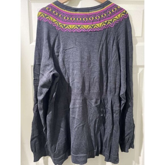 Daisy Fuentes Cardigan Sweater Cotton Blend Gray Button Down Peplum Fair Isle,2X - Picture 2 of 11